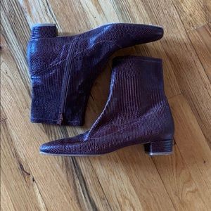 byFar embossed leather brown ankle boots